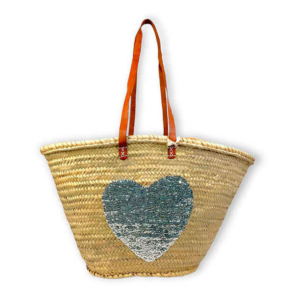 Capazo de Playa Grande con Dibujo de Corazón