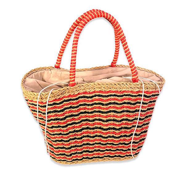Capazo de Playa Rafia con Estampado de Rayas