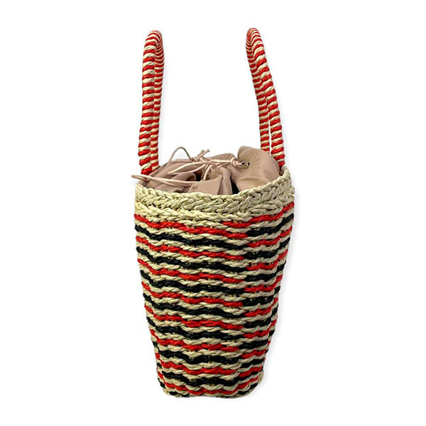 Capazo de Playa Rafia con Estampado de Rayas