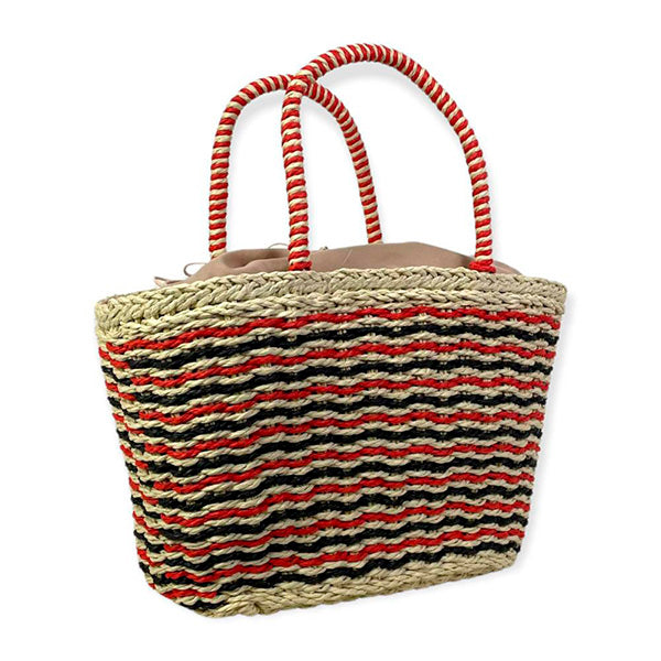 Capazo de Playa Rafia con Estampado de Rayas