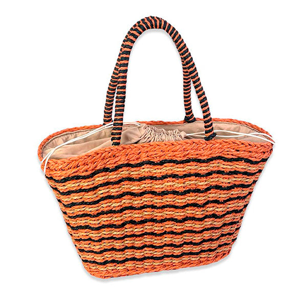 Capazo de Playa Rafia con Estampado de Rayas