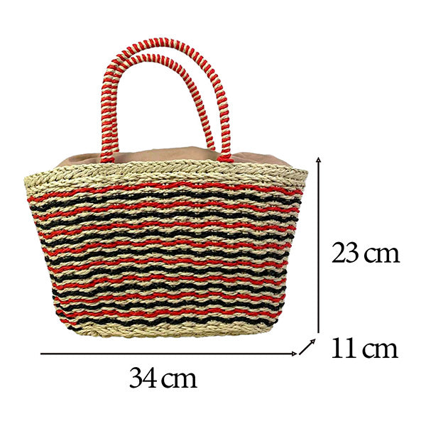 Capazo de Playa Rafia con Estampado de Rayas