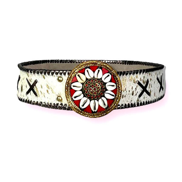 Cinturón Boho Piel Artesanal con Hebilla Decorada