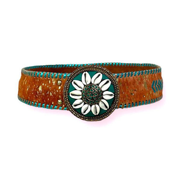 Cinturón Boho Piel Artesanal con Hebilla Decorada