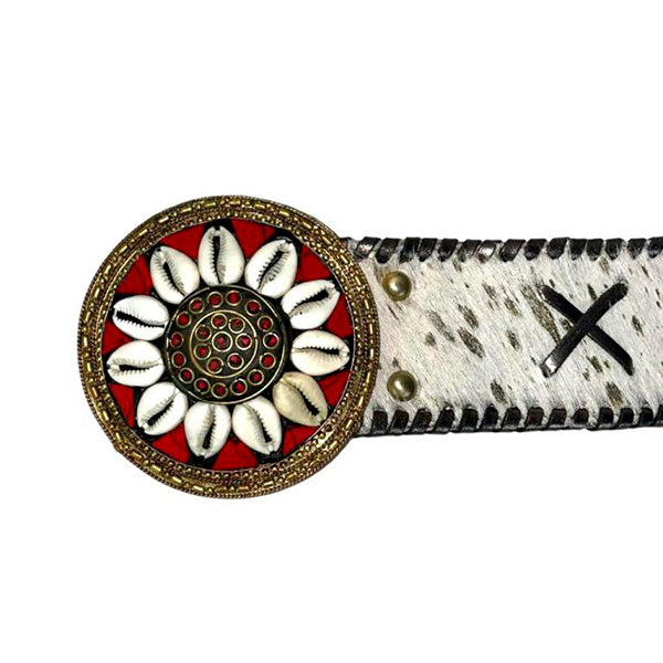Cinturón Boho Piel Artesanal con Hebilla Decorada