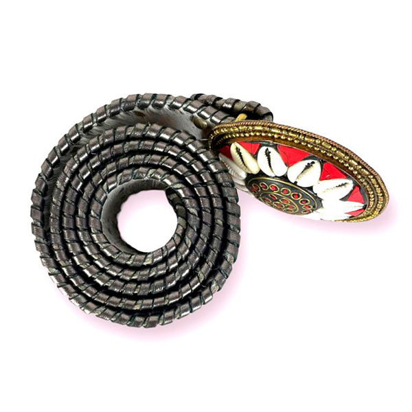 Cinturón Boho Piel Artesanal con Hebilla Decorada