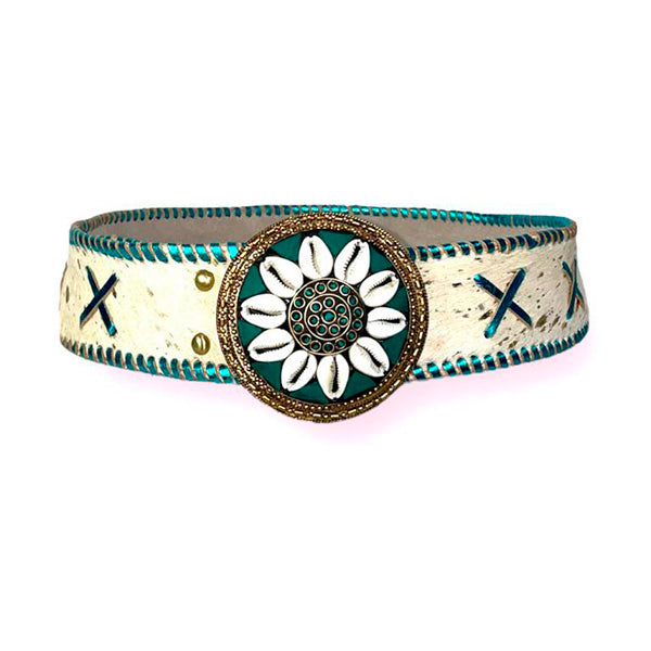 Cinturón Boho Piel Artesanal con Hebilla Decorada
