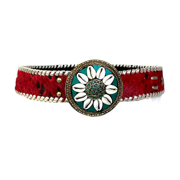 Cinturón Boho Piel Artesanal con Hebilla Decorada