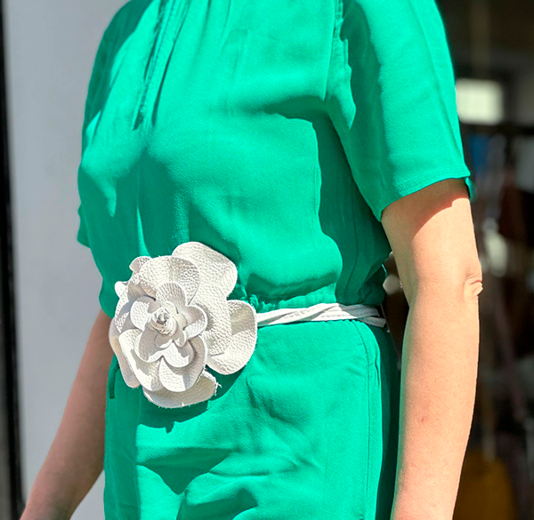 Cinturón De Piel con Flor Artesanal