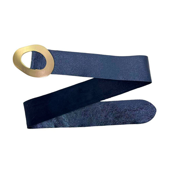 Italian Metallic Suede Belt with Round Metal Buckle
