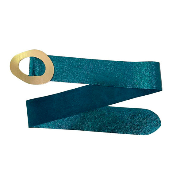 Italian Metallic Suede Belt with Round Metal Buckle