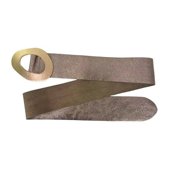 Italian Metallic Suede Belt with Round Metal Buckle