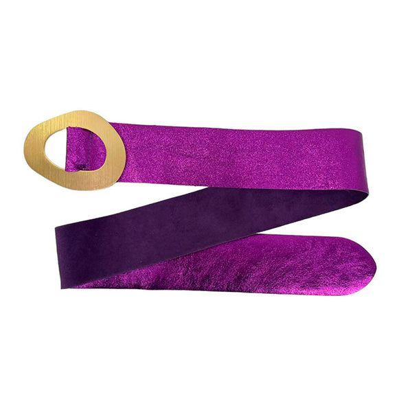 Italian Metallic Suede Belt with Round Metal Buckle