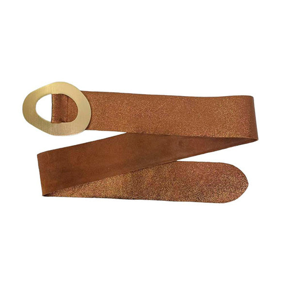 Italian Metallic Suede Belt with Round Metal Buckle