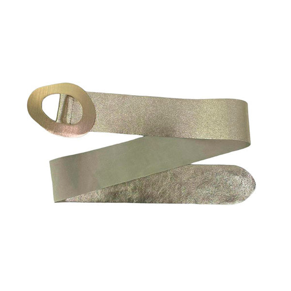 Italian Metallic Suede Belt with Round Metal Buckle