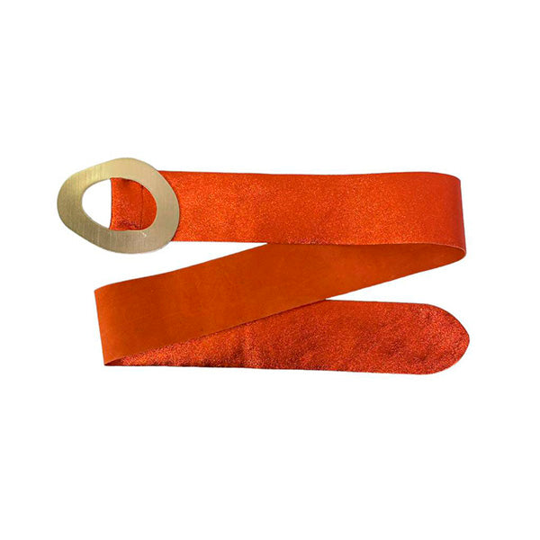 Italian Metallic Suede Belt with Round Metal Buckle