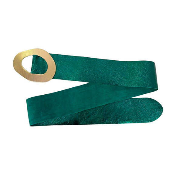 Italian Metallic Suede Belt with Round Metal Buckle