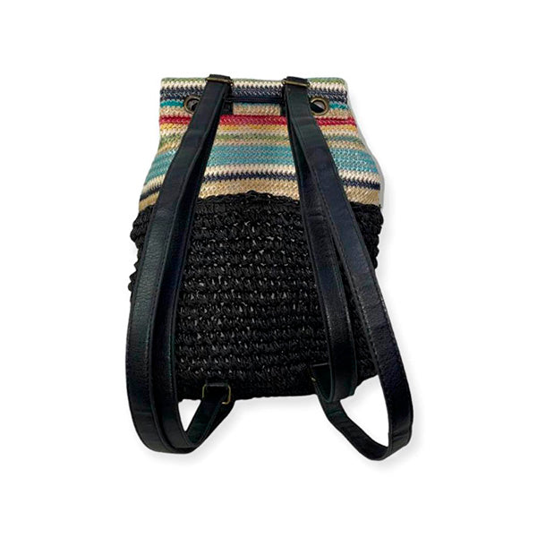 Mochila Boho de Rafia Artesanal con Estampado de Rayas