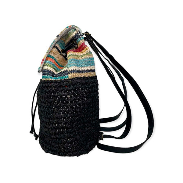 Mochila Boho de Rafia Artesanal con Estampado de Rayas