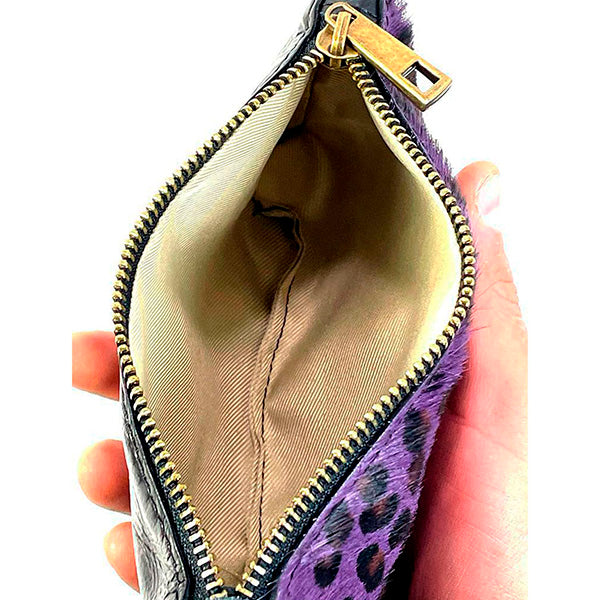 Monedero Grande de Piel Con Pelaje Auténtico Estampado Animal Print