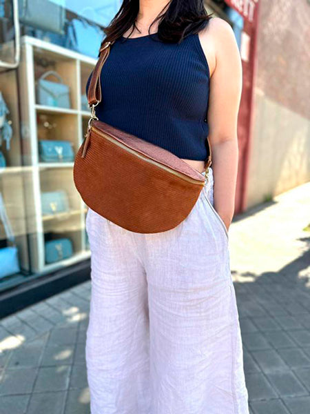 Riñonera Mujer Piel Serraje Metalizada Grande